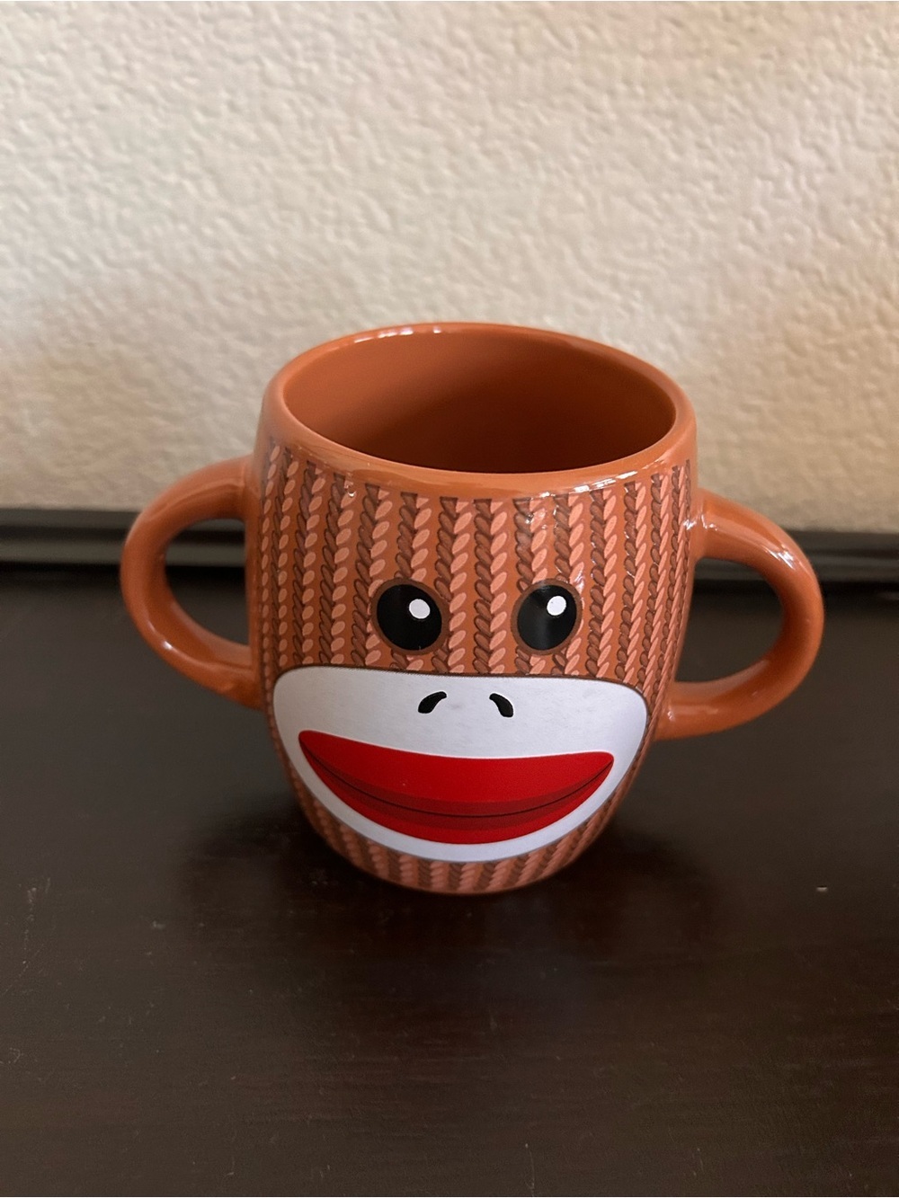 Galerie Double-Handle Ceramic Sock Monkey Mug Brown 16 oz